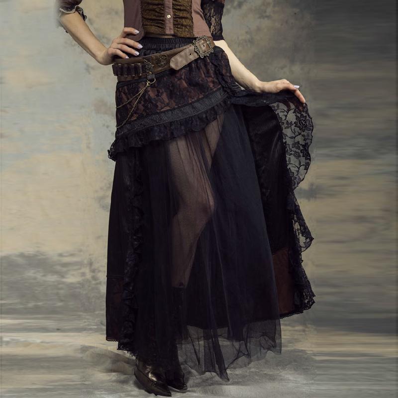RQ-BL Women's Goth Multilayered Net Front Skirt