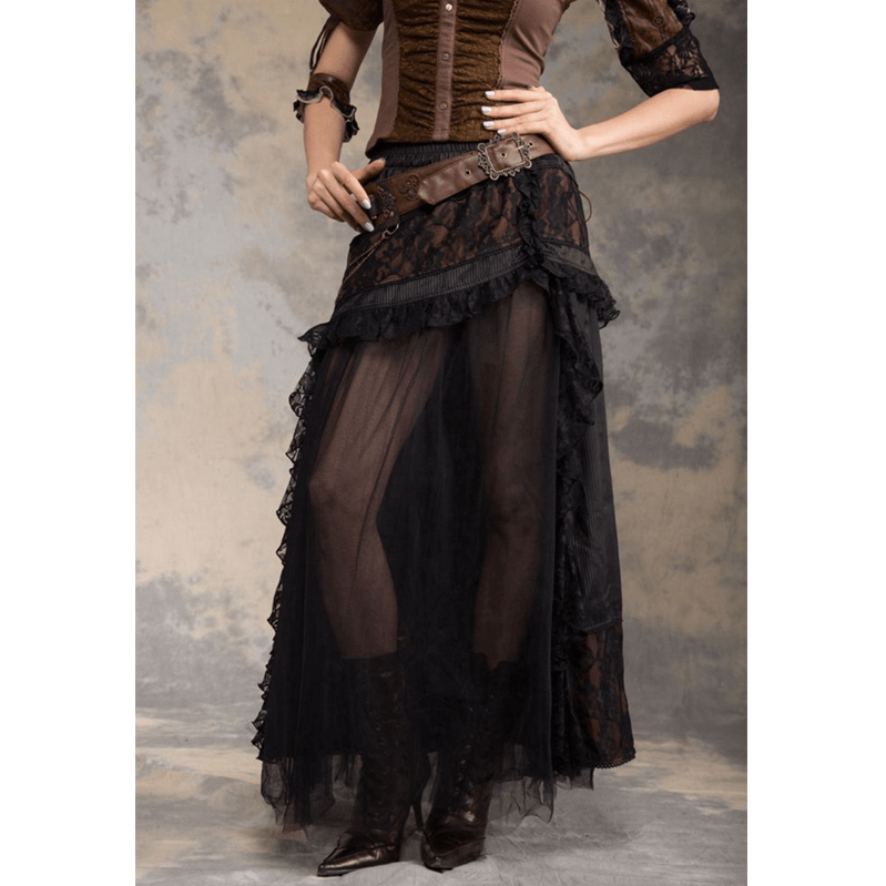 RQ-BL Women's Goth Multilayered Net Front Skirt