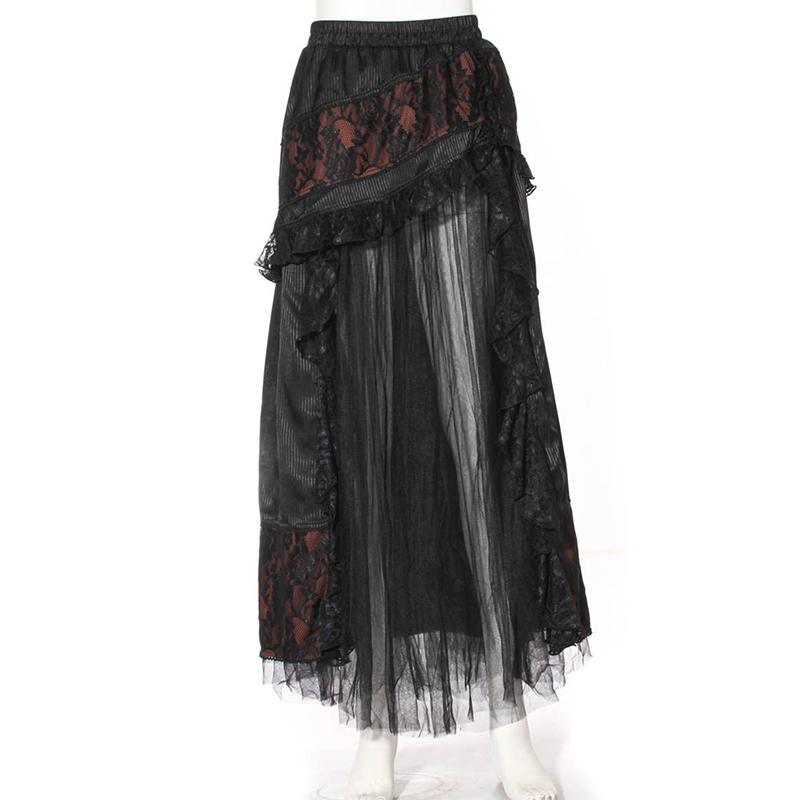 Women's Goth Multilayered Net Front Skirt