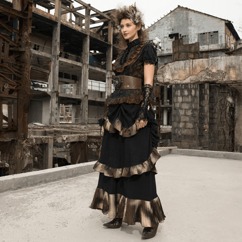 RQ-BL Women's Long Layered Steampunk Skirt