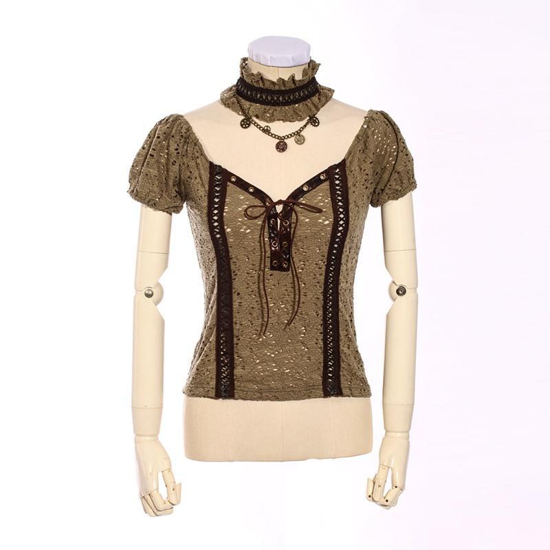 Women's Short Lace Top With Neck Collar