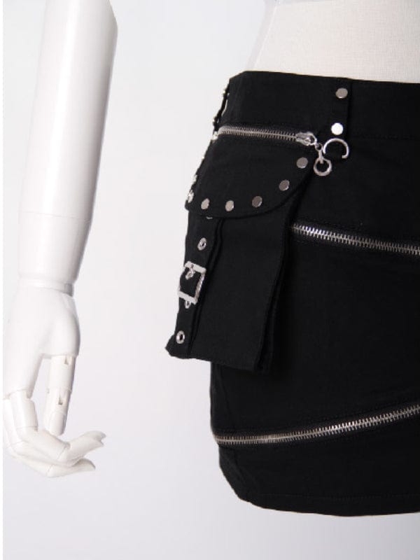 RQ-BL Women's Steampunk Cutout Big-pocket Zipper Skirt