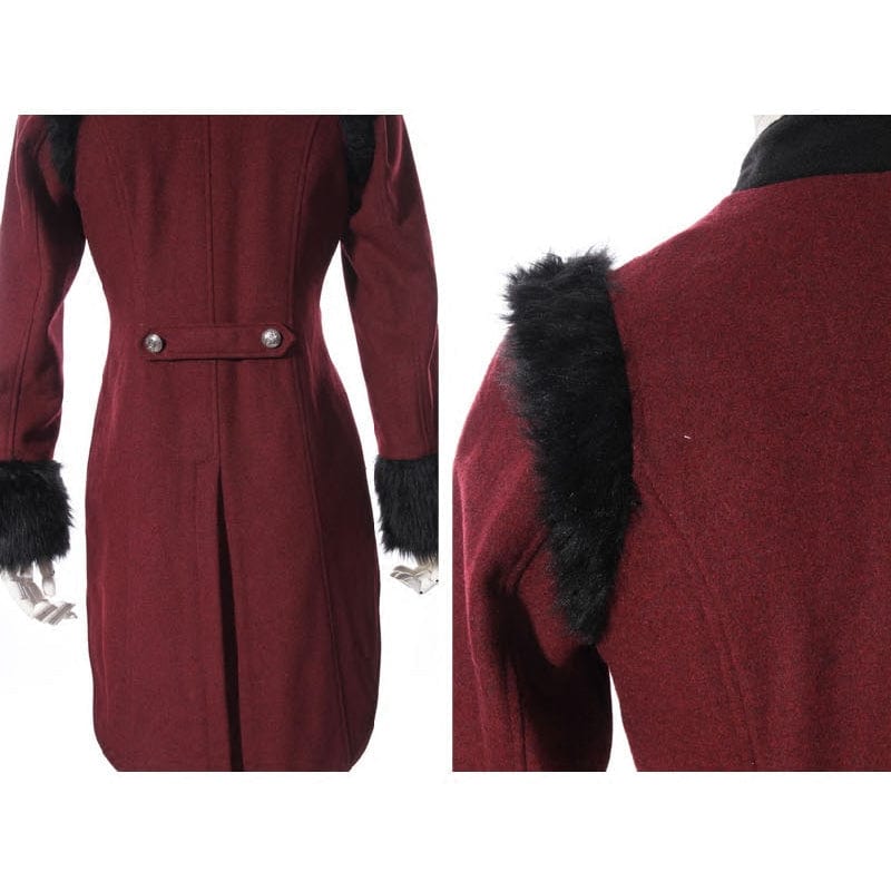 RQ-BL Women's Steampunk Faux Fur Splice Swallow-tailed Jacket