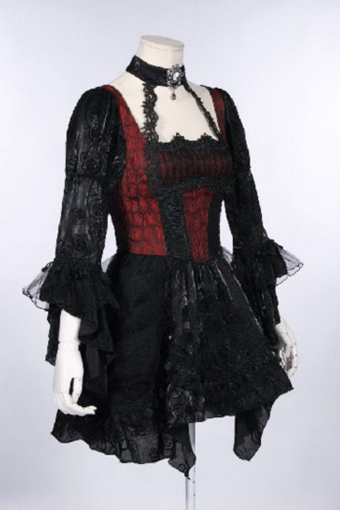 RQ-BL Women's Steampunk Irregular Lace Splice Halterneck Dress