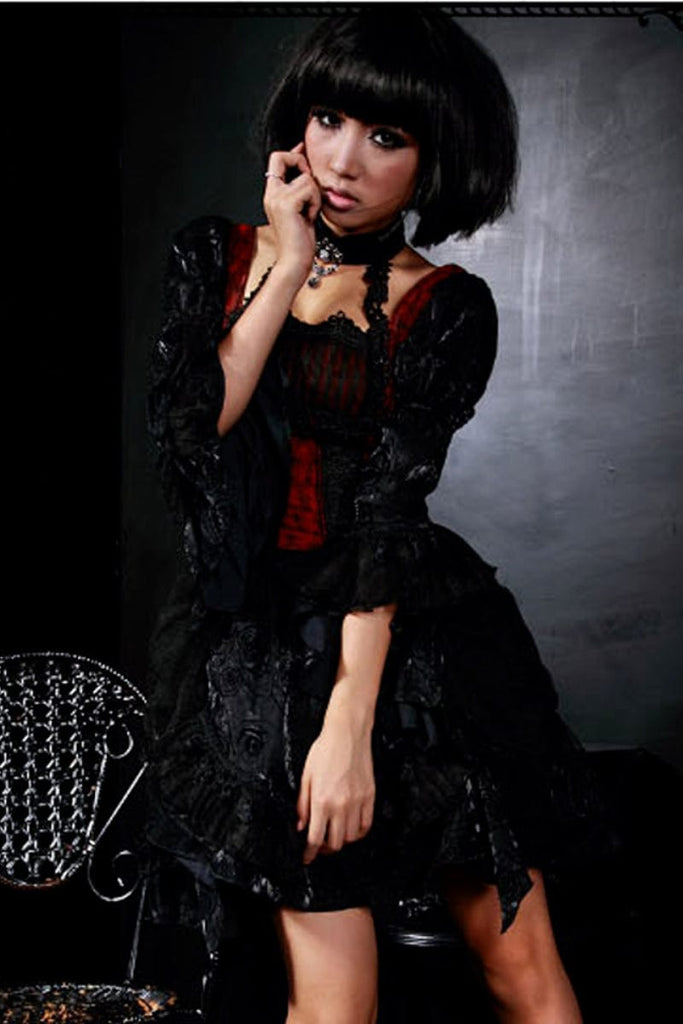 RQ-BL Women's Steampunk Irregular Lace Splice Halterneck Dress