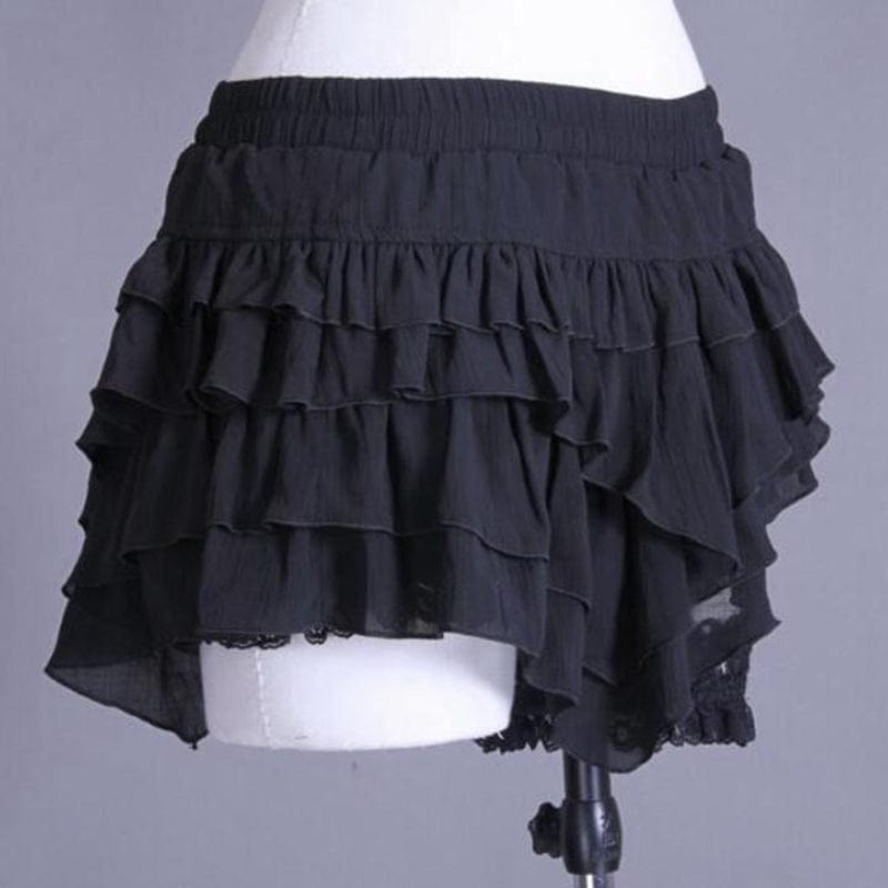 RQ-BL Women's Steampunk Irregular Layered Divided Shorts with Garter