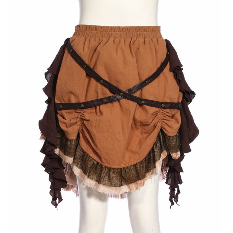 RQ-BL Women's Steampunk Irregular Layered Ruffled Skirt