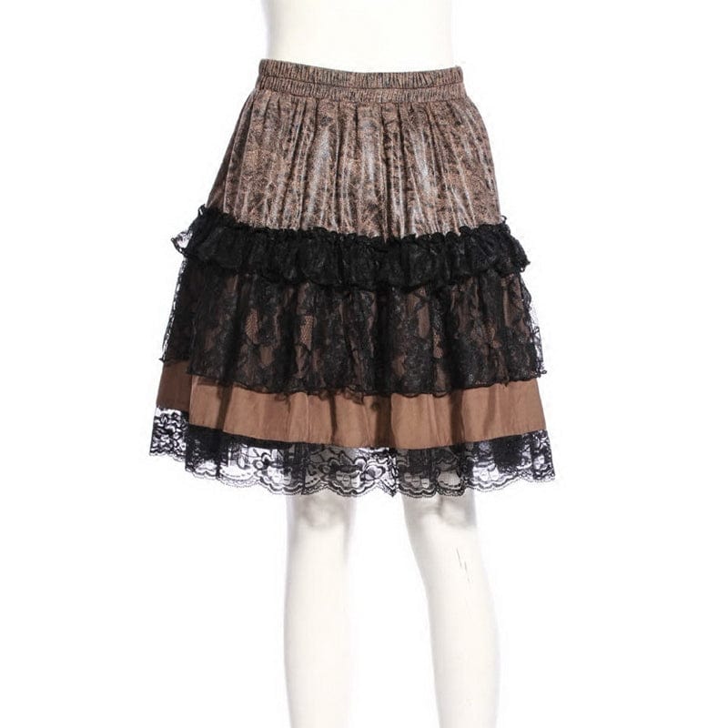 RQ-BL Women's Steampunk Lace Splice Layered Skirt
