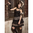 RQ-BL Women's Steampunk Lace Splice Layered Skirt