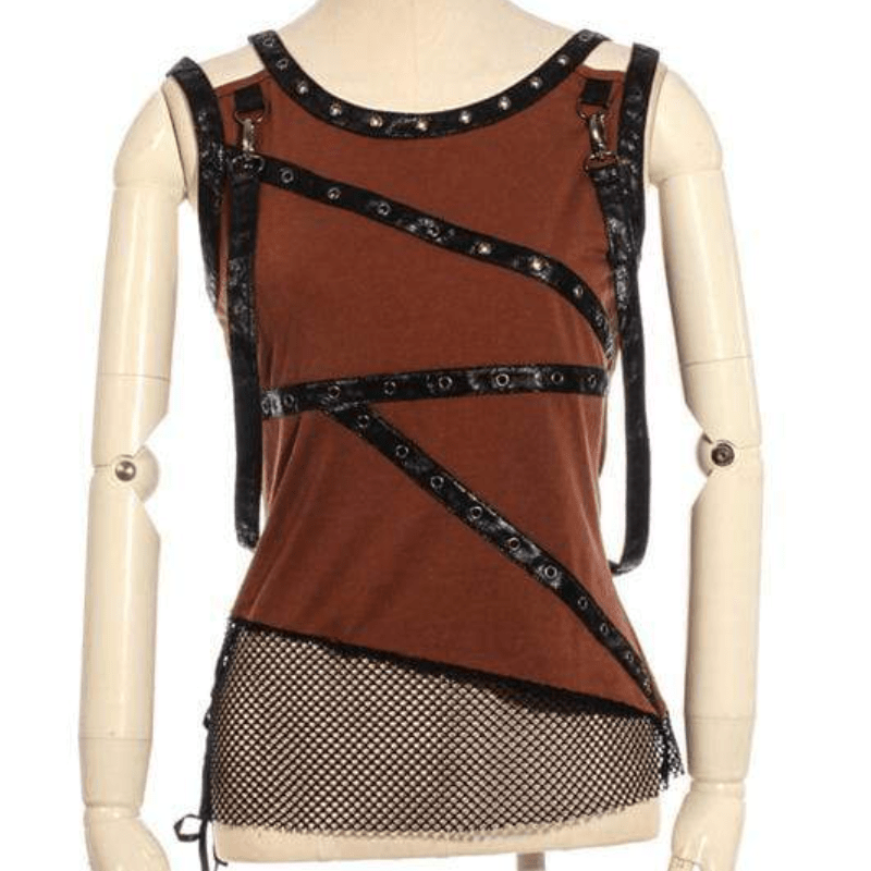 Women's SteamPunk Leather and Net Top