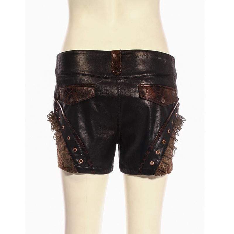 Women's Steampunk Leather & Lace Shorts