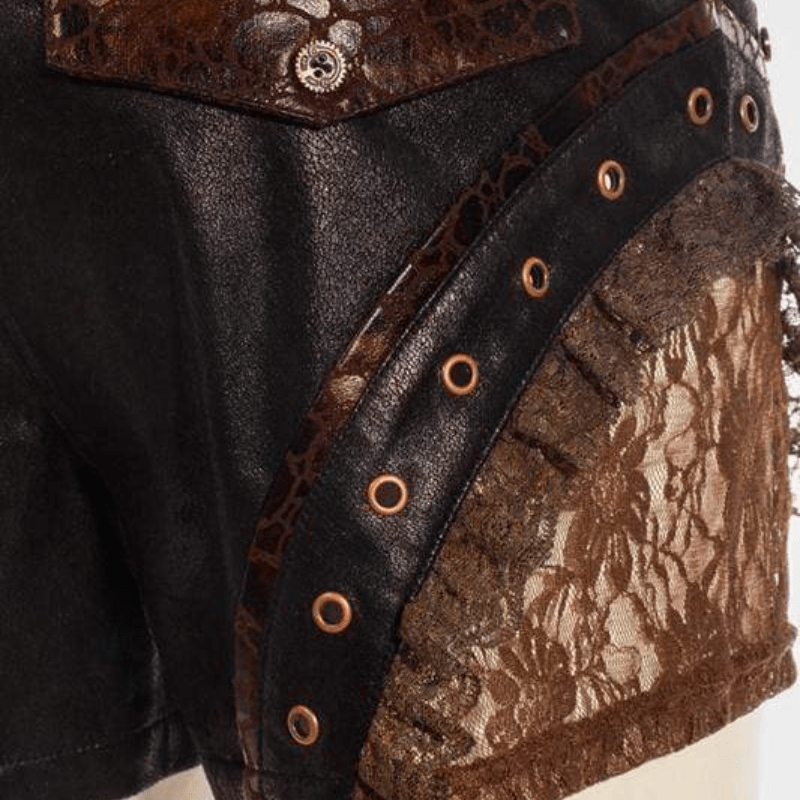 RQ-BL Women's Steampunk Leather & Lace Shorts