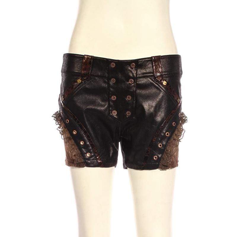 Women's Steampunk Leather & Lace Shorts