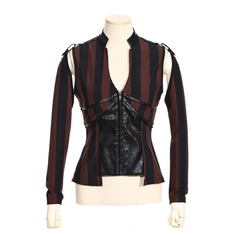 Women's Steampunk Leather Striped Vest