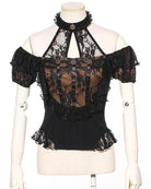 RQ-BL Women's Steampunk Off Shoulder Lace Splice Halterneck Top