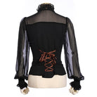 RQ-BL Women's Steampunk Puff Sleeved Floral Embroidered Shirt with Neckwear