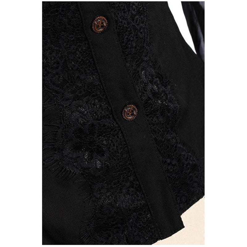 RQ-BL Women's Steampunk Puff Sleeved Floral Embroidered Shirt with Neckwear