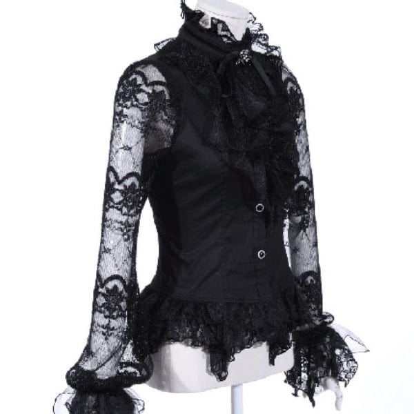 RQ-BL Women's Steampunk Puff Sleeved Lace Splice Shirt with Neckwear