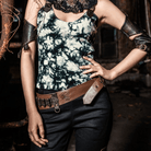 RQ-BL Damen-Gürtel aus Kunstleder mit Steampunk-Riemchenschnalle