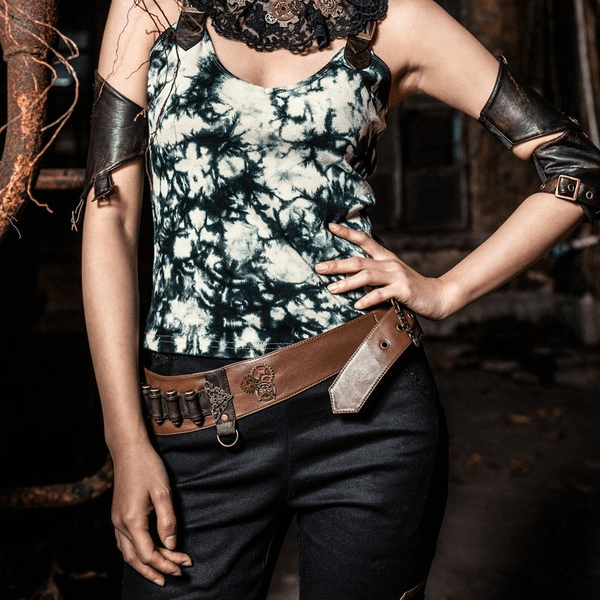 RQ-BL Women's Steampunk Strappy Buckle Faux Leather Belt