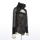 RQ-BL Women's Steampunk Strappy Stand Collar Cutout Knitted Shirt