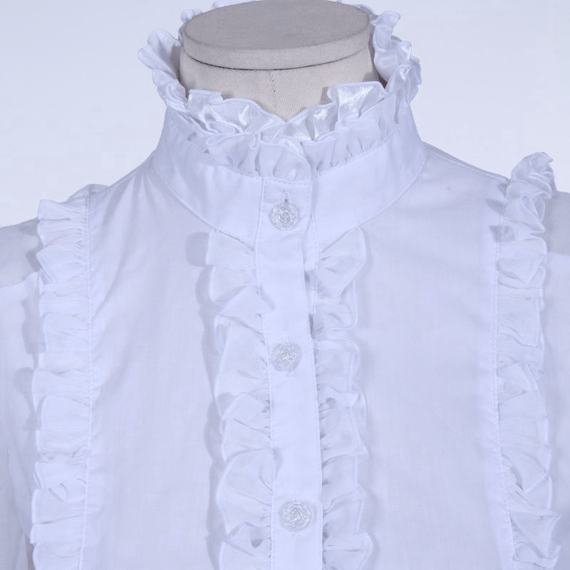 RQ-BL Women's Vintage Frilled High Neck Full Sleeves Shirt