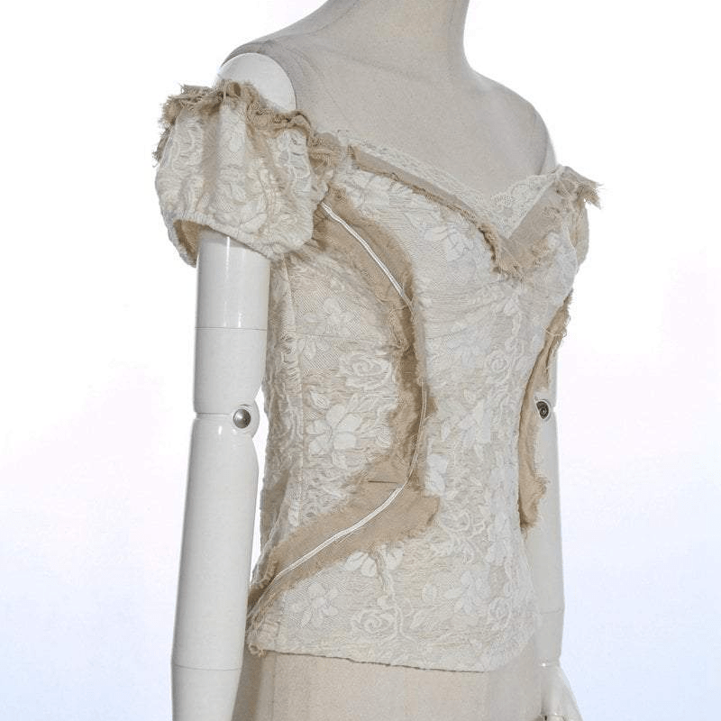 RQ-BL Women's Vintage Off shoulder Lace Short Top