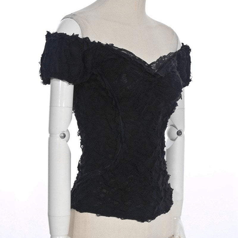RQ-BL Women's Vintage Off shoulder Lace Short Top